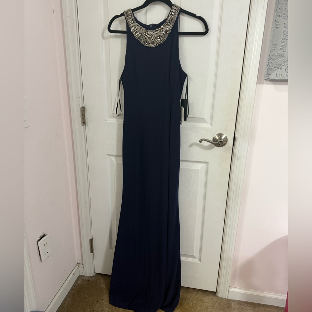 Lulu's Blue and Silver Sequin Halter Maxi Dress